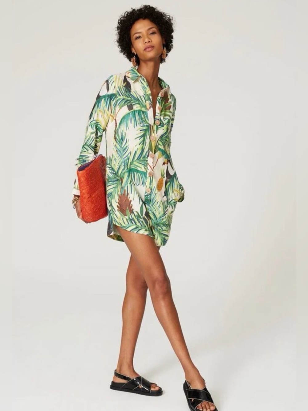 FARM Rio Tropical Green Leaf Button-Front Romper